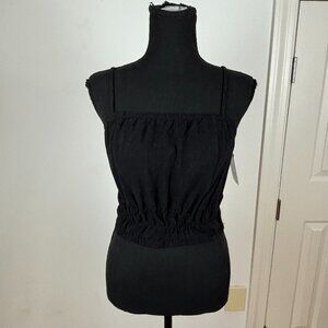Urban Social Linen Blend‎ Crop Top Smocked Waist in Black Size XS NWT
